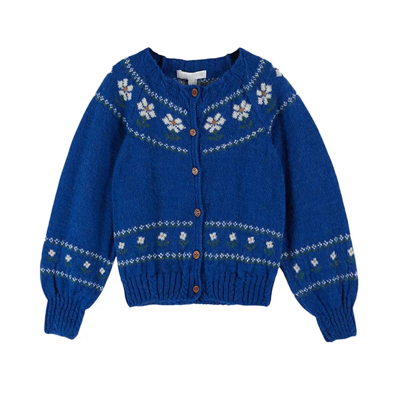 Girls' Dresses 2025 Fall New Arrivals Printed Embroidered Princess Dress Cotton Warm Girls' Jacket Peter Pan Collar Knit Sweater