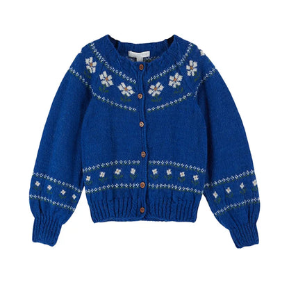 Girls' Dresses 2025 Fall New Arrivals Printed Embroidered Princess Dress Cotton Warm Girls' Jacket Peter Pan Collar Knit Sweater