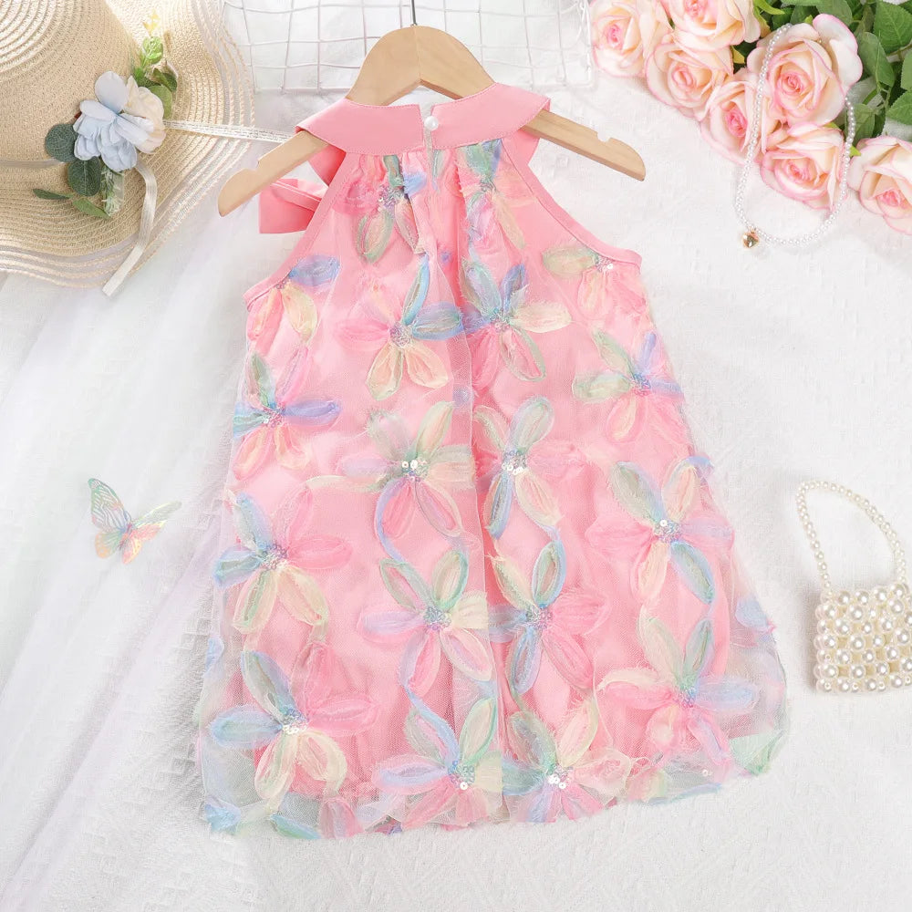 Girl Clothing 2025 Summer Girl Clothes Children Colorful Flower Princess Dress Kids Cute Sweet Birthday Party Holiday Dresses
