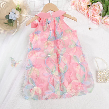 Girl Clothing 2025 Summer Girl Clothes Children Colorful Flower Princess Dress Kids Cute Sweet Birthday Party Holiday Dresses