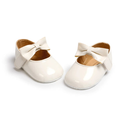 Newborn Baby Girls Shoes Patent Leather First Walkers Bow Red Black Soft Soled Non-slip Crib Kids Shoes
