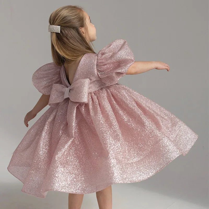 Elegant Puffy Luxury Girls Party Dresses Bowknot Evening Dress Flower Girl Princess Dress For Weddings Solid Bridesmaid Costume