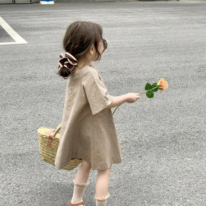Girls' Summer Dresses New Children's Wear French Retro Short Sleeved Dress Small and Popular Checkered Lace Fashionable Dress