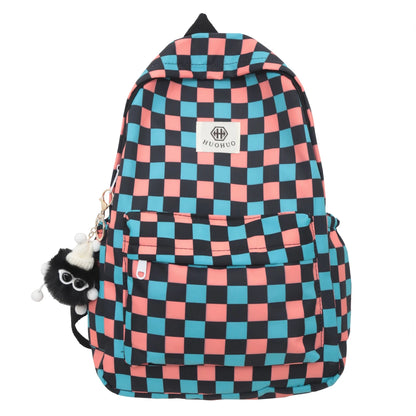 Schoolbags for female junior high school students, high school students, middle school students, girls' checkerboard backpacks