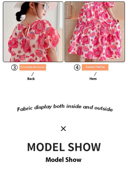 Girl's Large Flower Dress 2025 New Summer Children's Foreign-Style Loose Korean Version of the Older Girls Floral Lazy Skirt