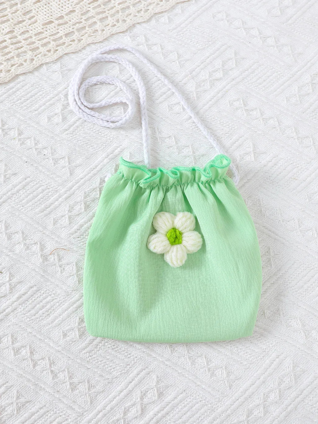 Summer Green Dress for Girls 1-6Years Sleeveless A-Line Children's Dresses with 3D Woolen Flower+Small Satchel Holiday Clothes