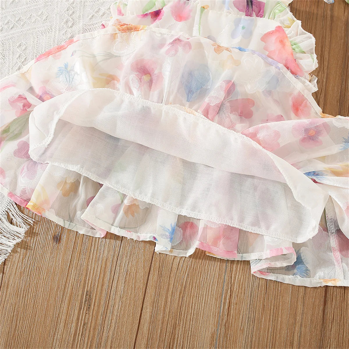 Summer Girls' Dress Strap Chiffon Cool Beach Skirt Beautiful Fragmented Flower Ladies Fashion Bow Sleeveless Skirt