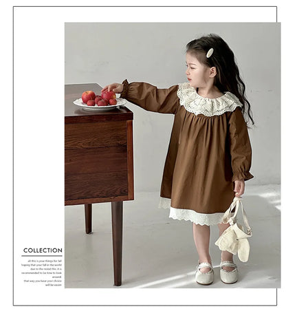 Girls' Dress Spring and Autumn 2025 New Children's Foreign Spring Dress Long Sleeve Skirt Spring Girl Princess Dress