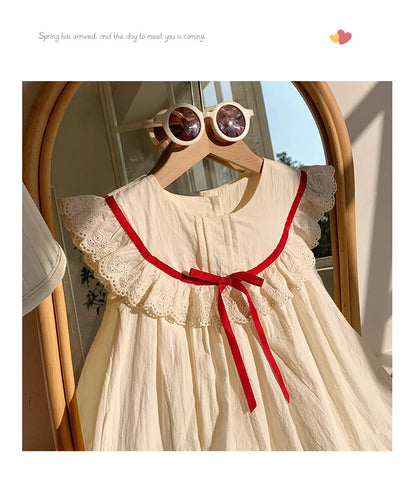 Summer Girl Dress New Fashion Versatile Summer Dress Exquisite Sweet Lace Girl Clothes Simple Ruffled Princess Skirt Ropa Niña