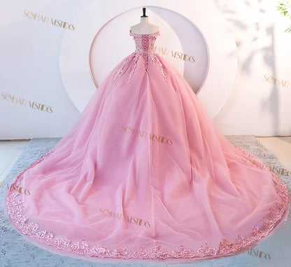 Dust Pink Party Dresses 15 Quinceanera Dresses Ball Gown Elegant Off Shoulder Prom Gown Formal 15 Year Old Dress Customized