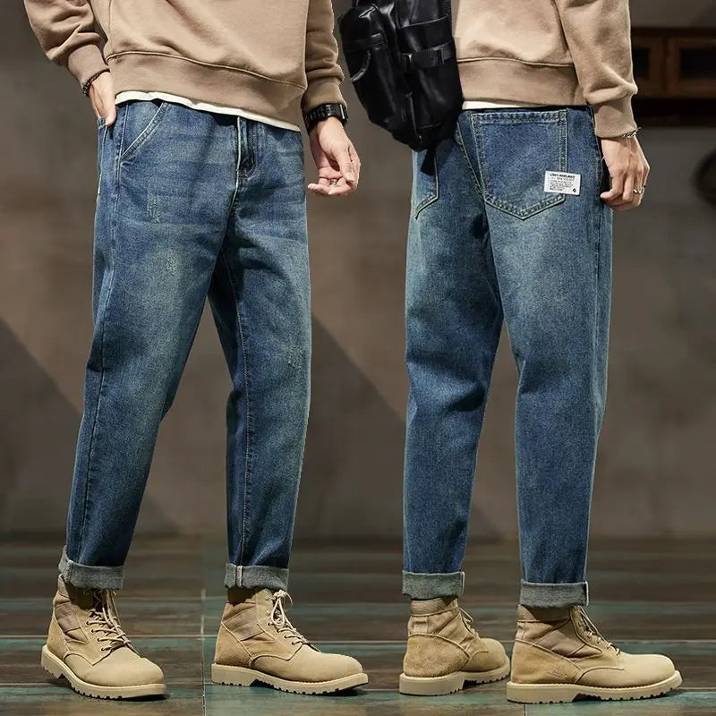 American Vintage Blue Men Cargo Jeans Spring Summer New Streetwear Fashion Male Clothes Thin Casual Big Size Baggy Denim Pants