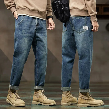 American Vintage Blue Men Cargo Jeans Spring Summer New Streetwear Fashion Male Clothes Thin Casual Big Size Baggy Denim Pants
