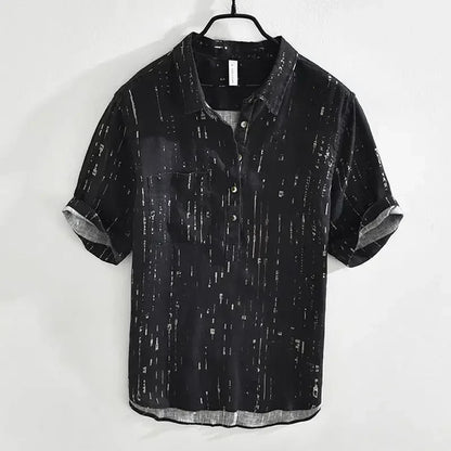 Summer Men Clothing 2025 New Fashion Casual Versatile Shirt Short-sleeved Top Loose Printed Thin   (Available)