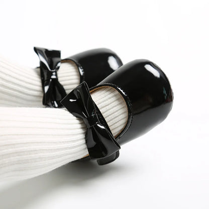Newborn Baby Girls Shoes Patent Leather First Walkers Bow Red Black Soft Soled Non-slip Crib Kids Shoes