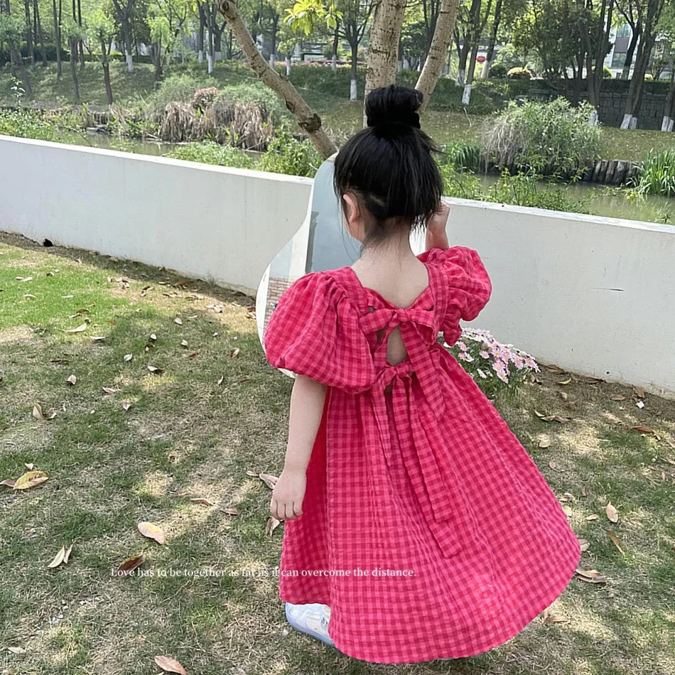 New Summer Kids Dresses for Girls Pure Color All-match Lace Girls  Short-sleeved Dress Baby Princess Dress Girls Clothes