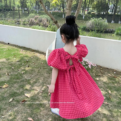 New Summer Kids Dresses for Girls Pure Color All-match Lace Girls  Short-sleeved Dress Baby Princess Dress Girls Clothes