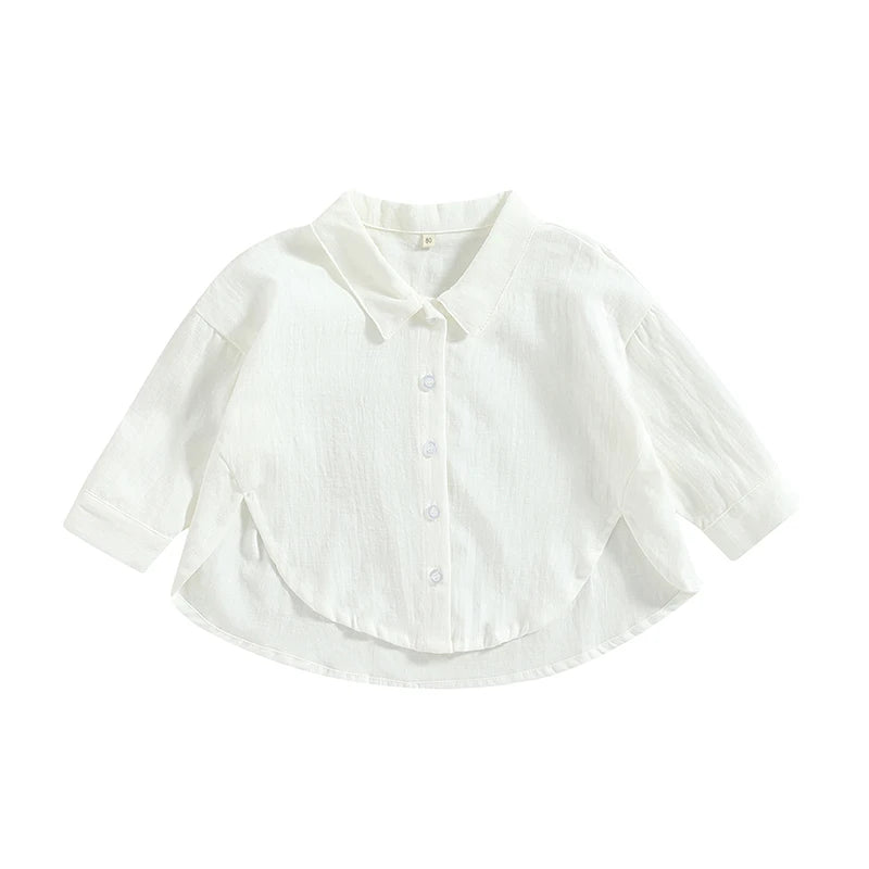 Summer Boys T-shirts Children Clothes Girls Long Sleeve Kids Shirt Baby Boys Cotton Tops Lapel Collar Tee