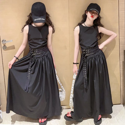 kids dresses for girls summer clothes meisjes jurk French style teenage girl sleeveless long dress vestido de princesa luxo 12