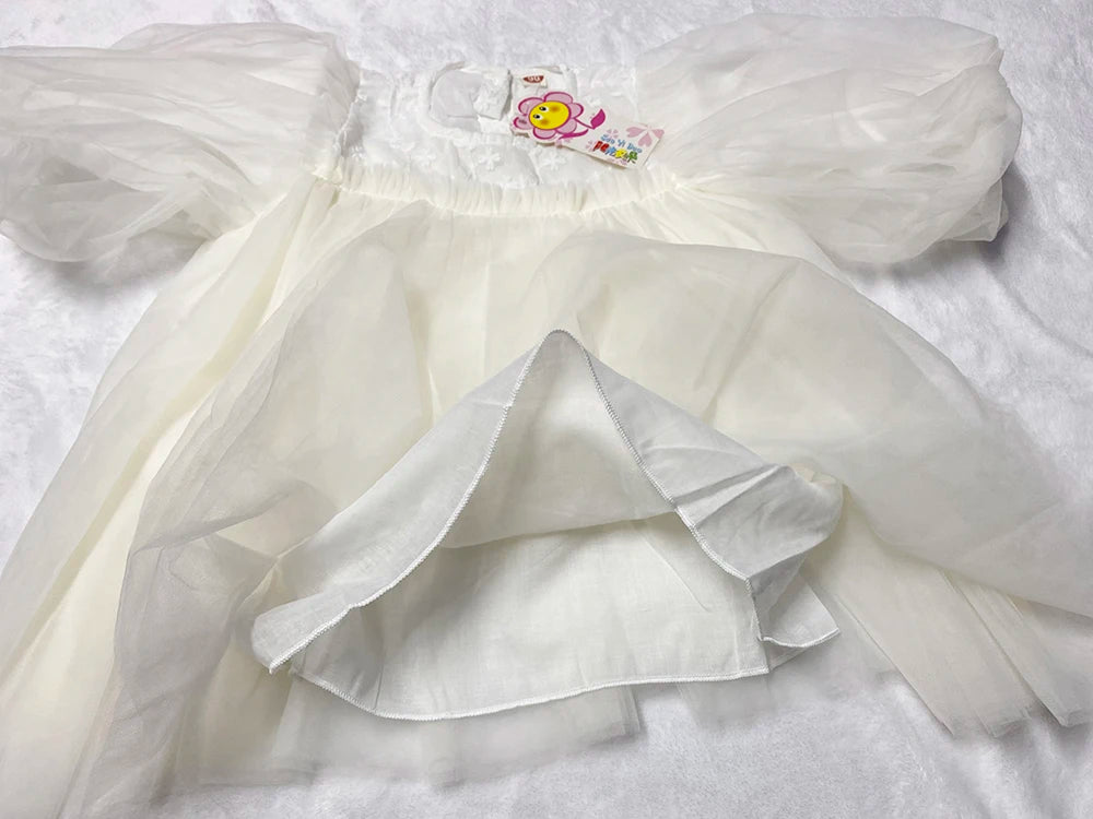 New Baby Dresses Autumn Children's Dresses Girls'dresses With Flowers Yarn Tulle Puffy Sleeve Jasmine Princess Party 1-7 Years