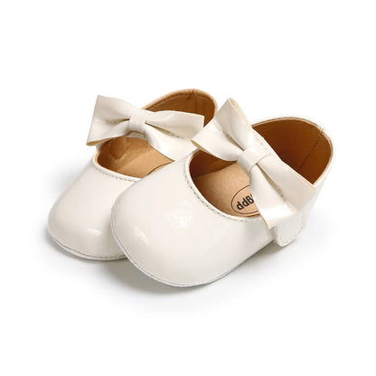 Newborn Baby Girls Shoes Patent Leather First Walkers Bow Red Black Soft Soled Non-slip Crib Kids Shoes