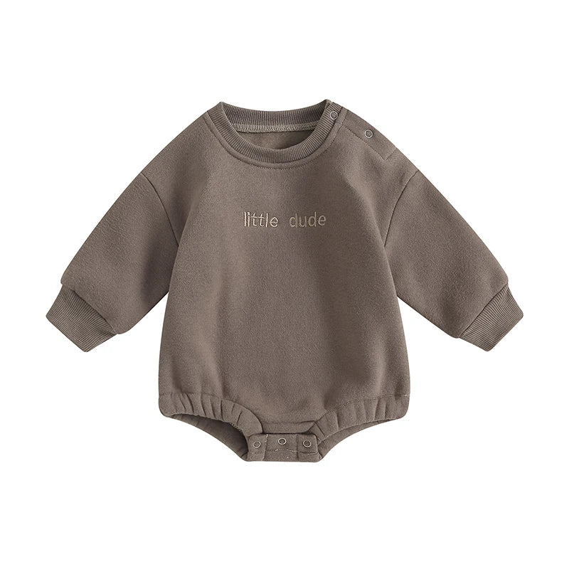 Newborn Baby Boy Clothes Little Dude Bubs Sweatshirt Bubble Romper Fleece Sweater  Fall Winter Outfit