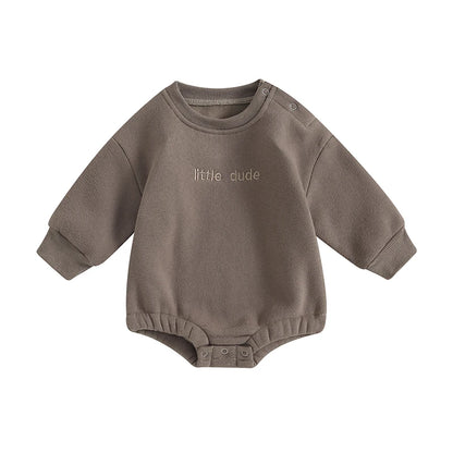 Newborn Baby Boy Clothes Little Dude Bubs Sweatshirt Bubble Romper Fleece Sweater  Fall Winter Outfit