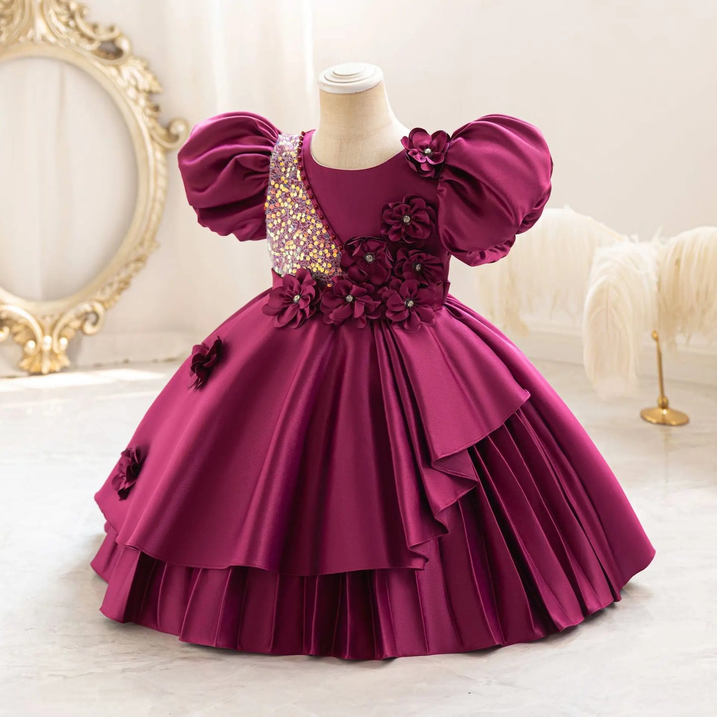 New Kid Party Dress for Occasions Flower Girl Formal Dresses Festive Children Red Clothes 1- 5 Years