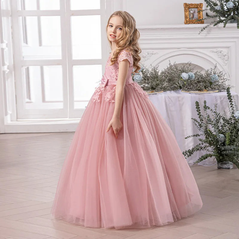 Girl Evening Dress Off-Shoulder Princess Elegant Teenager Girls Dress For Wedding Piano Performance Formal Children Lace Dress