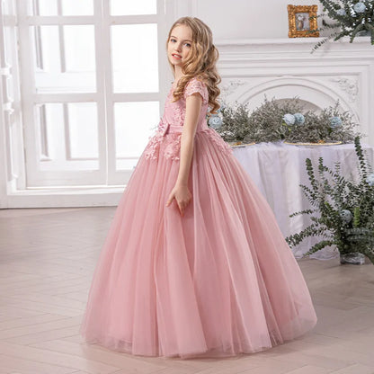 Girl Evening Dress Off-Shoulder Princess Elegant Teenager Girls Dress For Wedding Piano Performance Formal Children Lace Dress