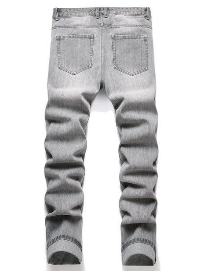 Men's Jeans Slim Fit Comfort Straight Leg Casual Mid Waist Denim Pants Grey Trousers Men Clothing