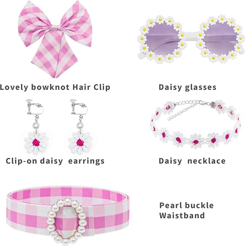 Girls Party Dresses Pink Plaid Princess Dress Birthday Party Children's Day Perform Dress Kid Carnival Halloween Cosplay Costume