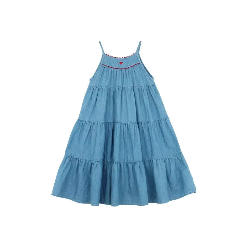 Fashion Children Girl Dress Summer Blue Sleeveless Casual Dress Beach Party Dress for Kids