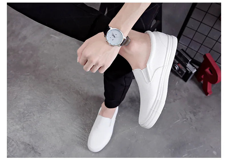 New Shoes for Men Leather Casual Shoes Spring Fashion Concise Flat Shoes 2 Colors Slip-on Loafers (Available)