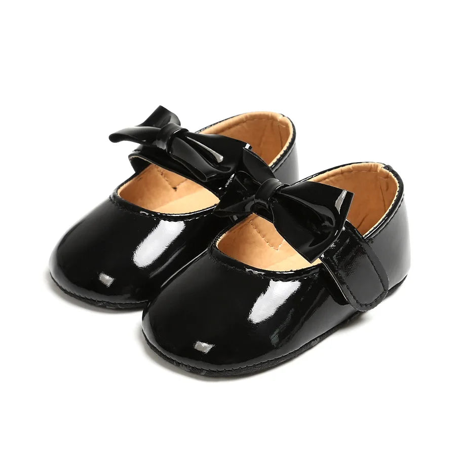 Newborn Baby Girls Shoes Patent Leather First Walkers Bow Red Black Soft Soled Non-slip Crib Kids Shoes