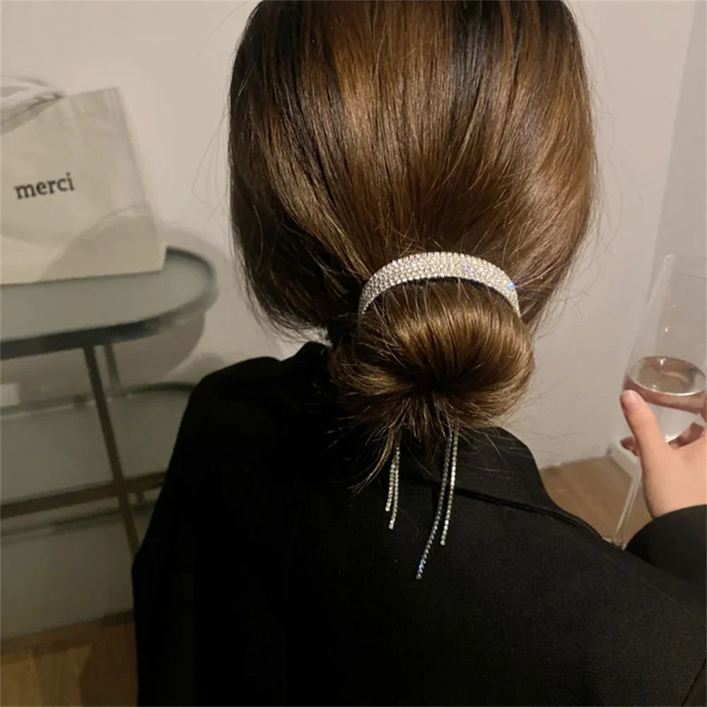 New Fashion Women Luxury Rhinestone  Hair Accessories Tassel Ponytail Hair Claws Lady Sweet Bun Hair Clips Headwear