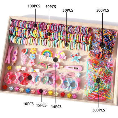 Hair Accessories Set For Girls Hair Clip Set Elastic Rubber Bands Flower Hair Clip Metal Snap Hair Clips For Girls Birthday Gift