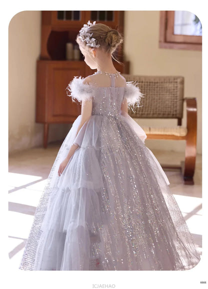 Party Dress Girls Evening Princess Dresses Vestido Piano Recital Performance Outfit Gown Children Costume Birthday Pageant Host