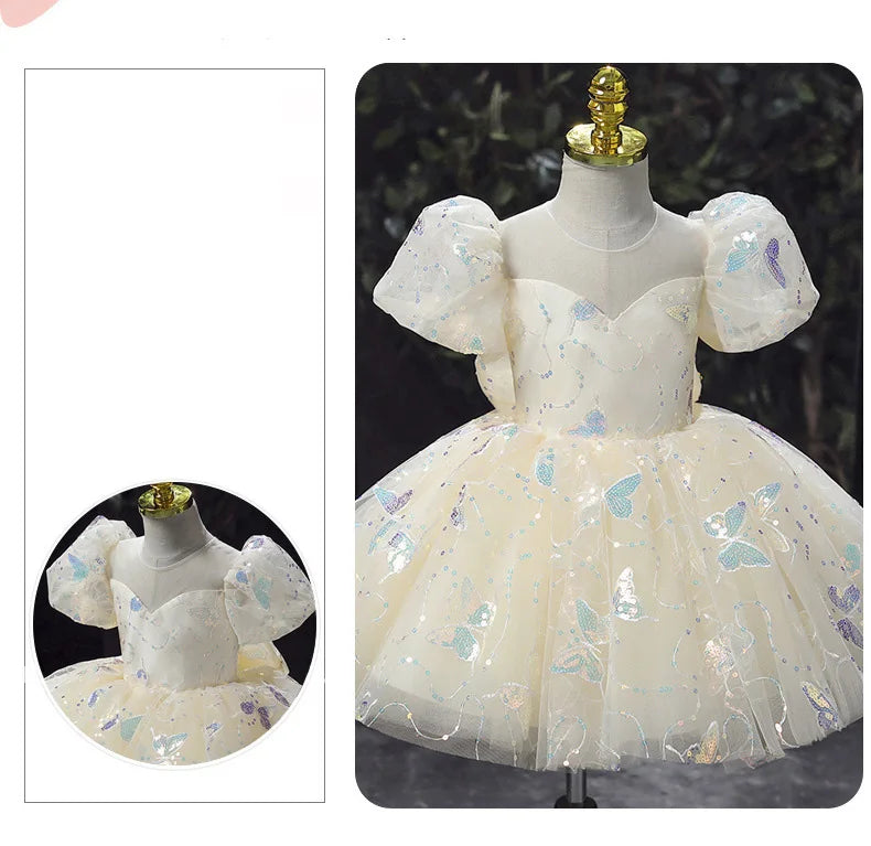 Kids Birthday Party Dress for Girls Children Princess White Wedding Formal Occasion Dresses Elegant Evening Luxury Gown Pageant