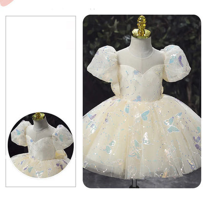 Kids Birthday Party Dress for Girls Children Princess White Wedding Formal Occasion Dresses Elegant Evening Luxury Gown Pageant