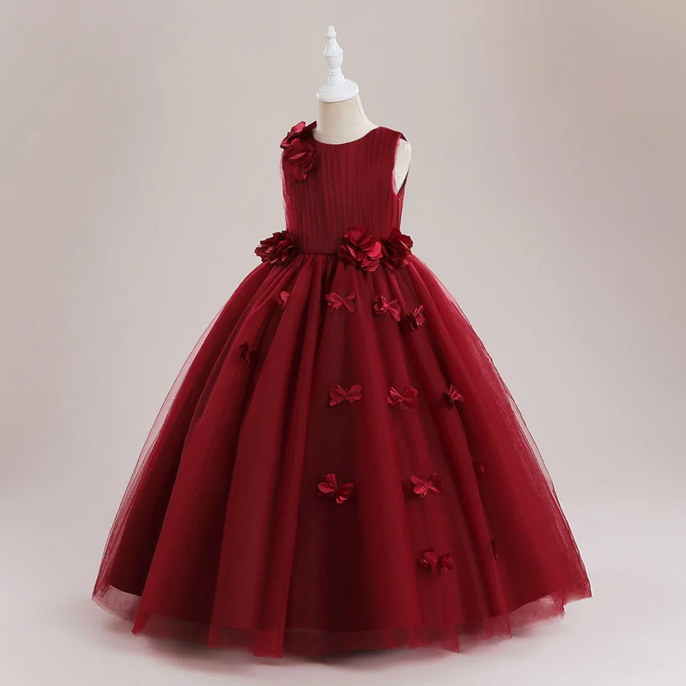 Elegant Flower Party Girls Dresses Christmas Costume Summer Wedding Bridesmaid Princess Prom Dress Birthday Flower Kids Clothing