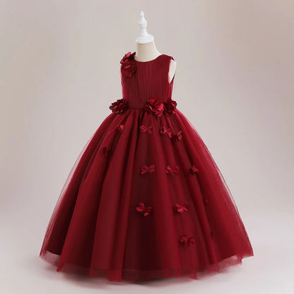 Elegant Flower Party Girls Dresses Christmas Costume Summer Wedding Bridesmaid Princess Prom Dress Birthday Flower Kids Clothing