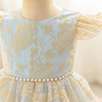 Party Dress for Girls Ruffles Embroidery Lace Vintage Elegant Dress Wedding Evening Gala Baby Clothes Vestidos Formal Gown Kids