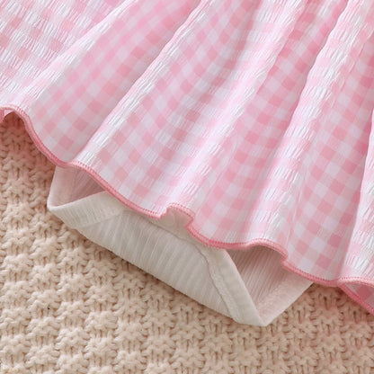 Newborn Baby girl Dress Pink Checkered Flower Fashionable Dress for 0-18 Months Cute Baby girl Autumn Long sleeved Dress