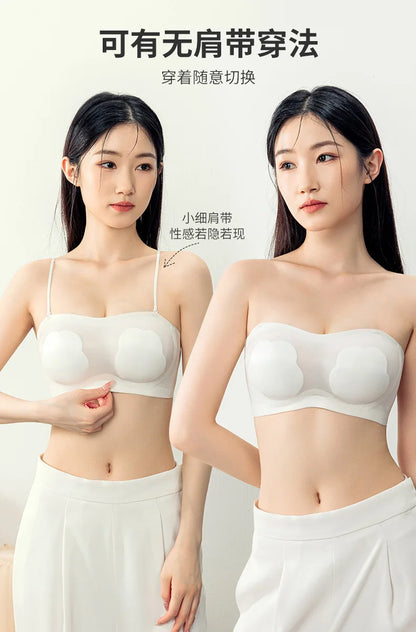 Sexy Strapless Tube Top Flower Cup Design Invisible Bras Non-marking Smooth Women Underwear Non Slip Push Up Bralette BCD Cup