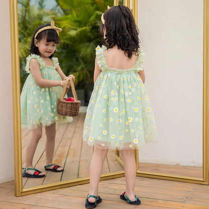 Eu's SWIND Baby Girls Summer Dresses Floral Sleeveless Birthday Party Evening Children Clothes Sweet Toddler Kids Costume