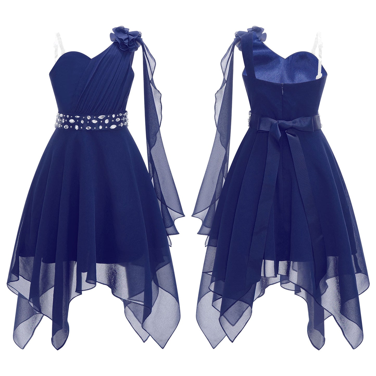 Summer Girls Festive Dress Hi-Lo Tulle Sleeveless Shiny Beaded Dress Flower Kids Wedding Pageant Clothing Evening Communion Gow