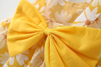 (Girls 0-3 Years Old) Summer New Girls Dress Floral Print Little Fresh Everyday Sweet Princess Dress with Bow