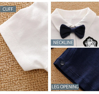 Newborn Clothing Handsome Gentleman Party Dress CottonComfortable AndSoft Summer Boys And Girls 0-18m Short Sleeve Baby Bodysuit