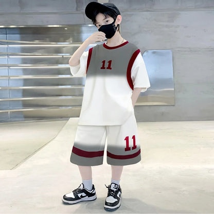 Summer Boy Basketball T-shirt Shorts Uniform Kids Child Casual Top and Bottom Clothes Set 2 Pieces Sportswear Jersey Tracksuit