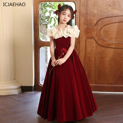 2025 New Party Dresses for Girls Teenage Girl Luxurious Evening Dress Kids VintageNew Years for Eids Quinceanera Red Ball Gown